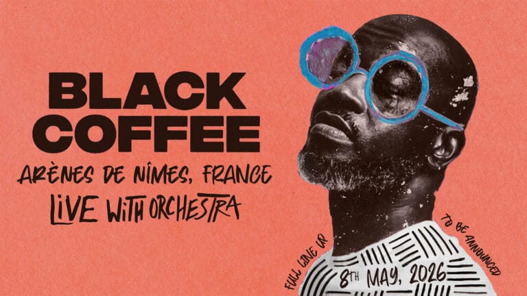 Black Coffee performing a 360-degree orchestral Afro-house set at the Arènes de Nîmes in France during his 2026 live concert